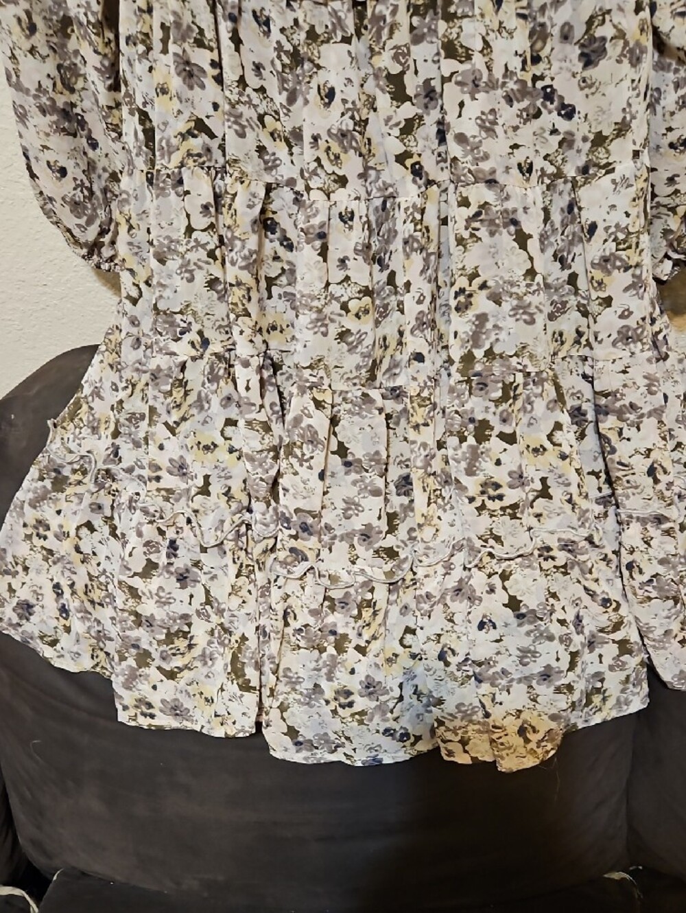Hayden Olive & Cream Floral Long-Sleeve Wrap Midi Dress - Picture 3 of 9
